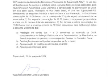 ASSEMBLÉIA GERAL ORDINÁRIA DOS BOMBEIROS VOLUNTÁRIOS DE TUPANCIRETÃ